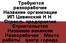 Требуются  разнорабочие › Название организации ­ ИП Цивинский Н.Н. › Отрасль предприятия ­ Строительство › Название вакансии ­ Разнорабочие › Место работы ­ центр города - Забайкальский край, Чита г. Работа » Вакансии   